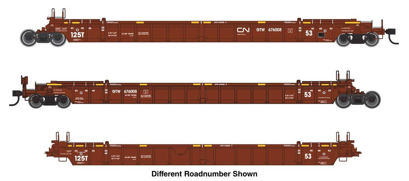 Walthers HO 55821 NSC Articulated 3-Unit 53' Well Car - Canadian National GTW #676037