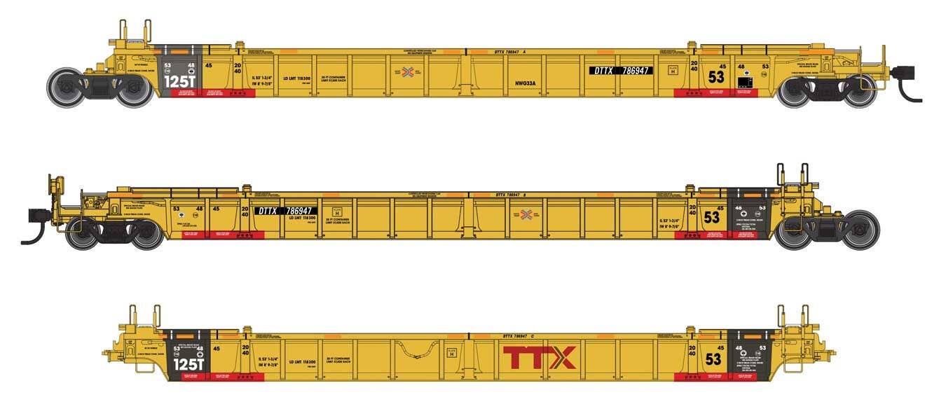 Walthers HO 55832 NSC Articulated 3-Unit 53' Well Car - TTX #786947