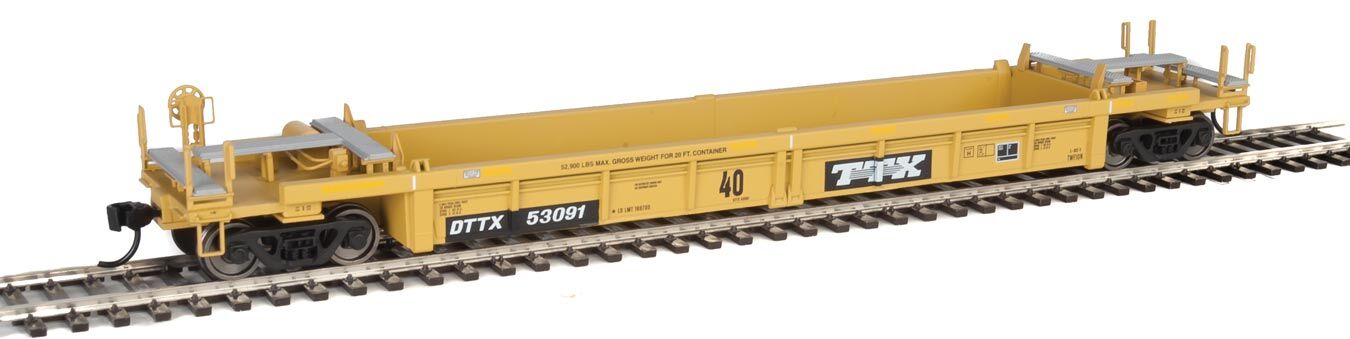 Walthers HO 5630 Thrall Rebuilt 40' Well Car - Trailer-Train DTTX #53091 (yellow, black; Black & White Logo)
