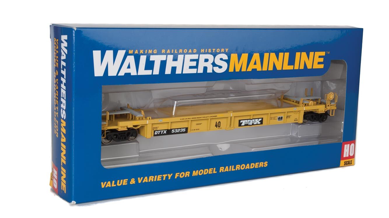 Walthers HO 5632 Thrall Rebuilt 40' Well Car - Trailer-Train DTTX #53235 (yellow, black; Black & White Logo)