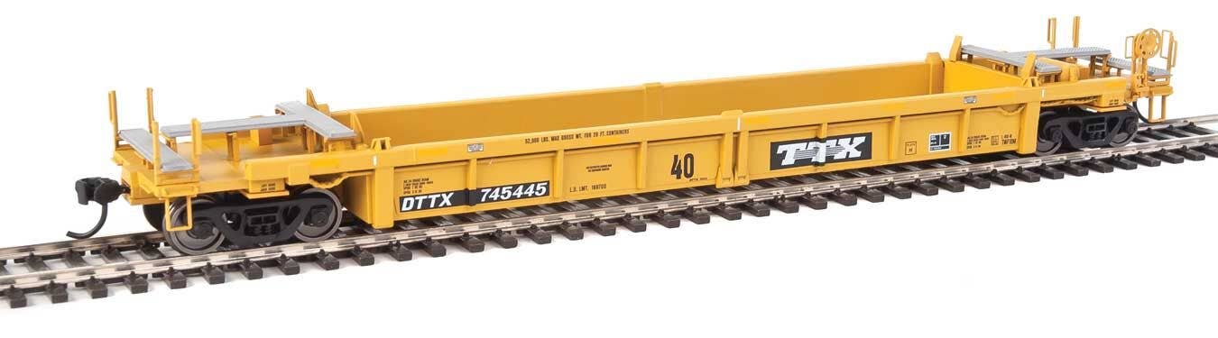 Walthers HO 5633 Thrall Rebuilt 40' Well Car - Trailer-Train DTTX #745445 (yellow, black; Black & White Logo, Yellow Stripe