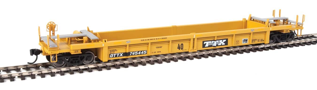 Walthers HO 5633 Thrall Rebuilt 40' Well Car - Trailer-Train DTTX #745445 (yellow, black; Black & White Logo, Yellow Stripe
