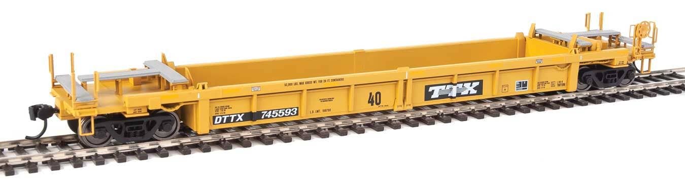 Walthers HO 5634 Thrall Rebuilt 40' Well Car - Trailer-Train DTTX #745593 (yellow, black; Black & White Logo, Yellow Stripe