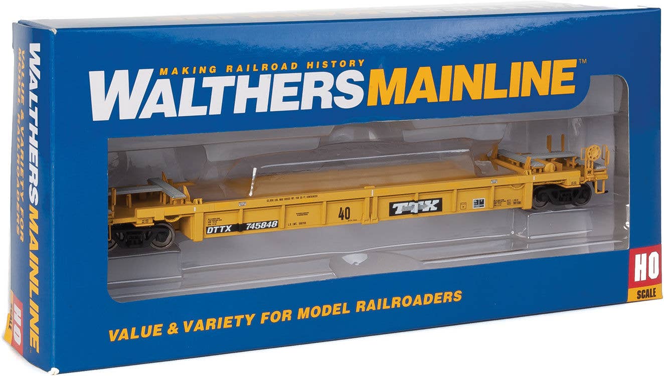 Walthers HO 5636 Thrall Rebuilt 40' Well Car - TTX DTTX #745848 (yellow, black, black & white logo, yellow conspicuity stri