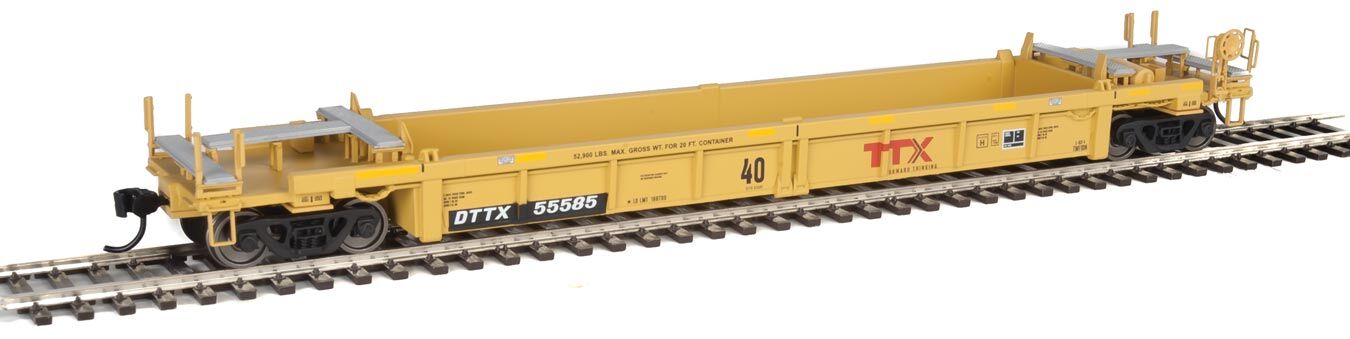 Walthers HO 5639 Thrall Rebuilt 40' Well Car - TTX DTTX #55585 (yellow, black, large red TTX Forward Thinking logo, yellow