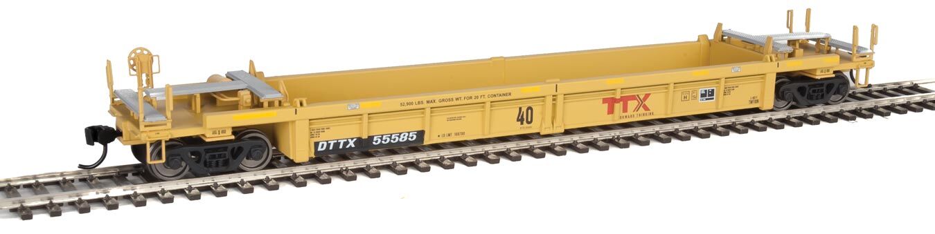 Walthers HO 5639 Thrall Rebuilt 40' Well Car - TTX DTTX #55585 (yellow, black, large red TTX Forward Thinking logo, yellow