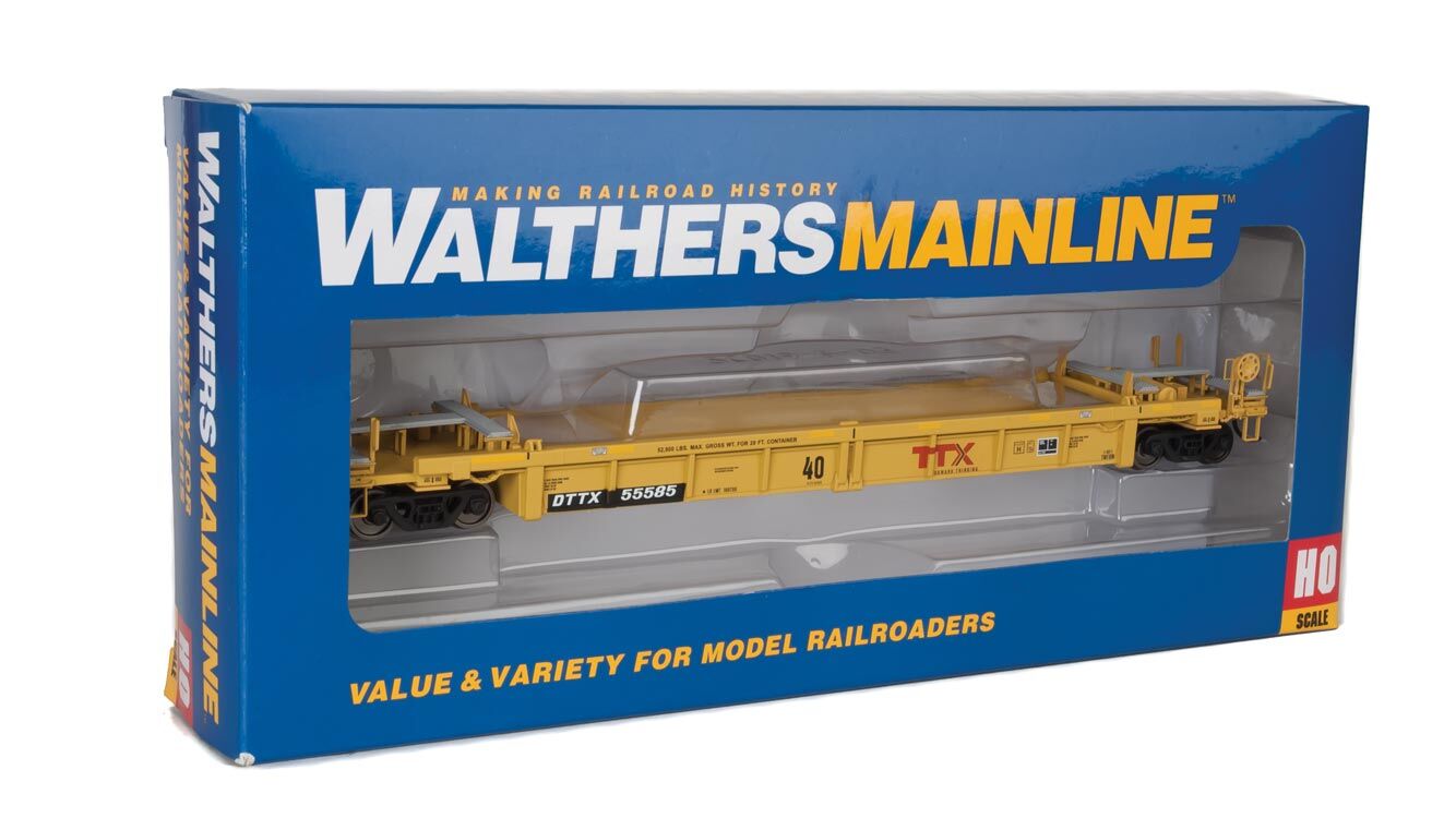 Walthers HO 5639 Thrall Rebuilt 40' Well Car - TTX DTTX #55585 (yellow, black, large red TTX Forward Thinking logo, yellow