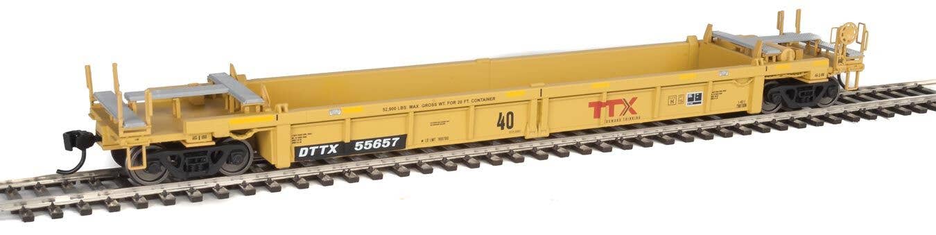 Walthers HO 5640 Thrall Rebuilt 40' Well Car - TTX DTTX #55657 (yellow, black, large red TTX Forward Thinking logo, yellow
