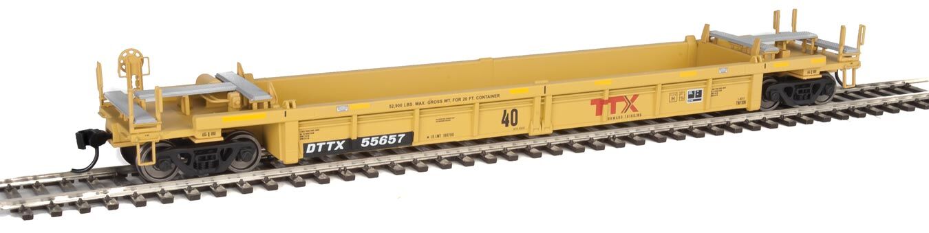 Walthers HO 5640 Thrall Rebuilt 40' Well Car - TTX DTTX #55657 (yellow, black, large red TTX Forward Thinking logo, yellow