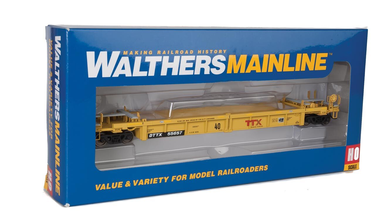 Walthers HO 5640 Thrall Rebuilt 40' Well Car - TTX DTTX #55657 (yellow, black, large red TTX Forward Thinking logo, yellow
