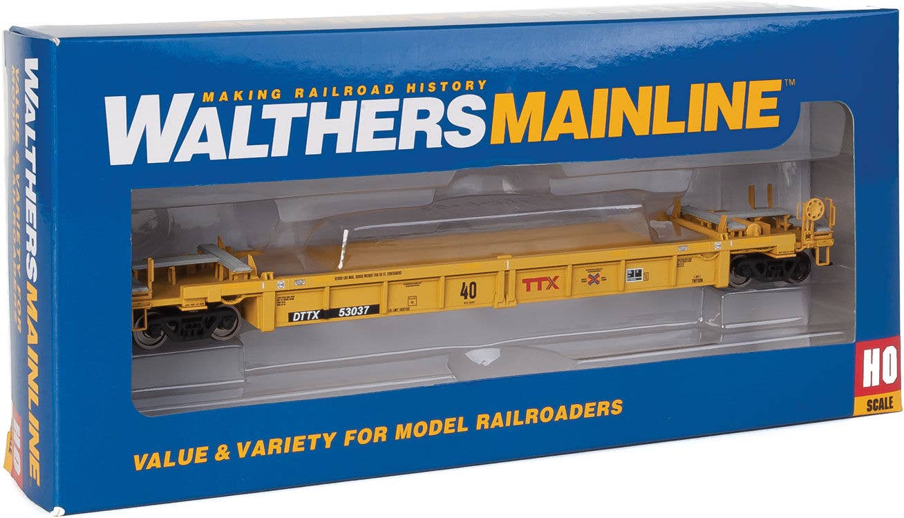 Walthers HO 5641 Thrall Rebuilt 40' Well Car - TTX DTTX #53037 (yellow, black, small red TTX and Next Road logo, yellow con