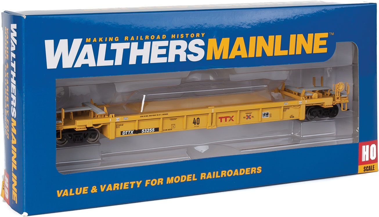 Walthers HO 5642 Thrall Rebuilt 40' Well Car - TTX DTTX #53255 (yellow, black, small red TTX and Next Road logo, yellow con