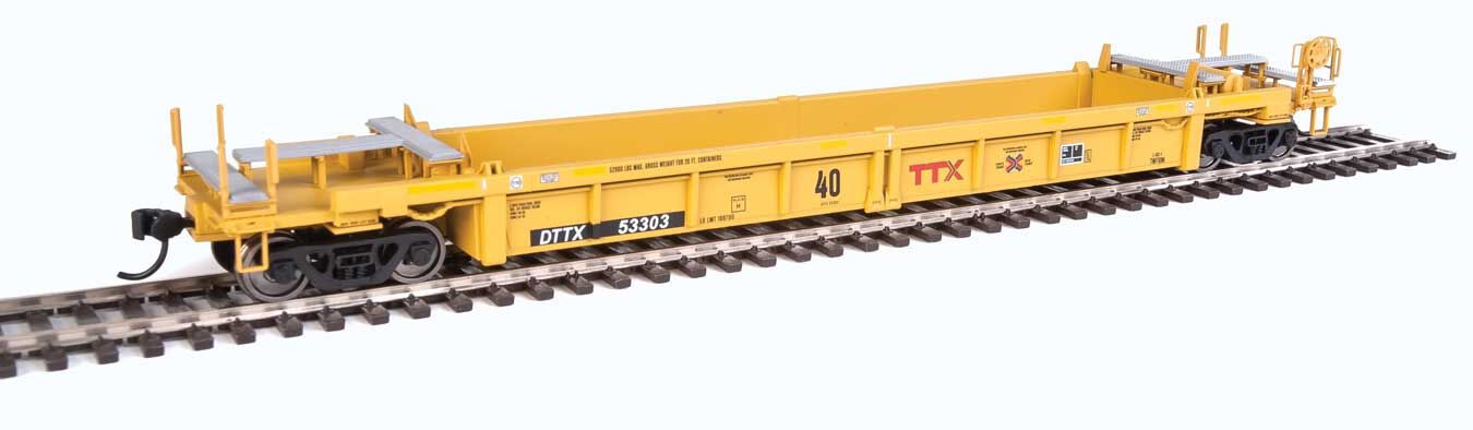 Walthers HO 5643 Thrall Rebuilt 40' Well Car - TTX DTTX #53303 (yellow, black, small red TTX and Next Road logo, yellow con