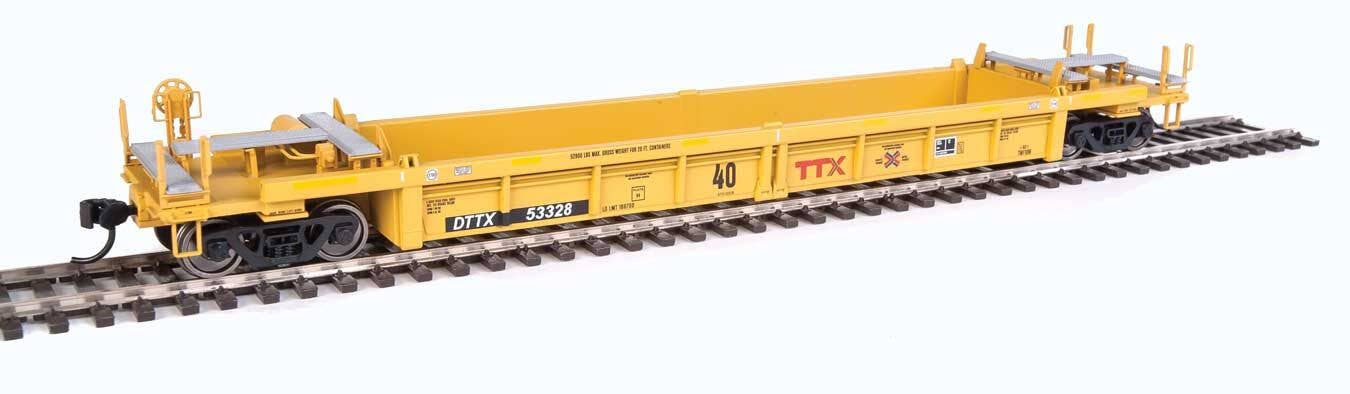 Walthers HO 5644 Thrall Rebuilt 40' Well Car - TTX DTTX #53328 (yellow, black, small red TTX and Next Road logo, yellow con