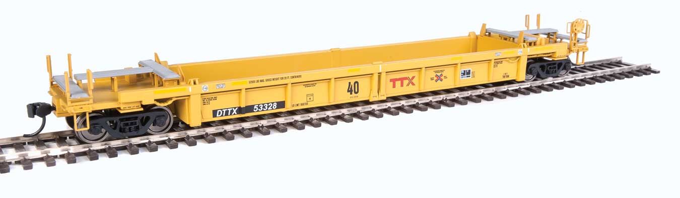 Walthers HO 5644 Thrall Rebuilt 40' Well Car - TTX DTTX #53328 (yellow, black, small red TTX and Next Road logo, yellow con