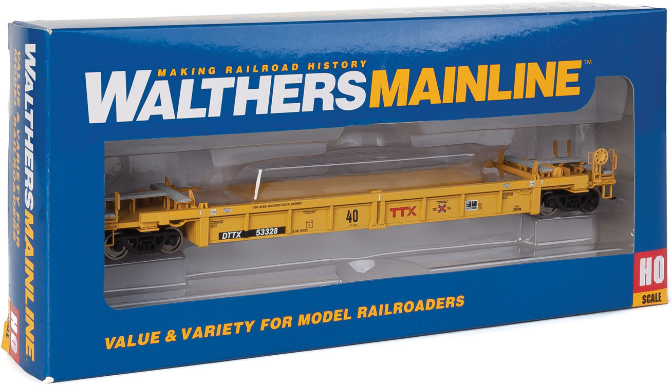 Walthers HO 5644 Thrall Rebuilt 40' Well Car - TTX DTTX #53328 (yellow, black, small red TTX and Next Road logo, yellow con