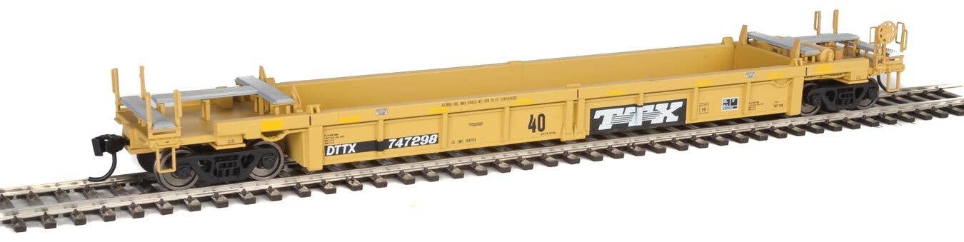 Walthers HO 5645 Thrall Rebuilt 40' Well Car - TTX DTTX #747298 (yellow, black, black & white logo, yellow conspicuity stri