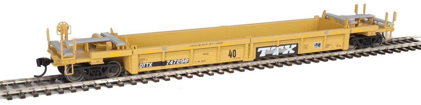 Walthers HO 5645 Thrall Rebuilt 40' Well Car - TTX DTTX #747298 (yellow, black, black & white logo, yellow conspicuity stri
