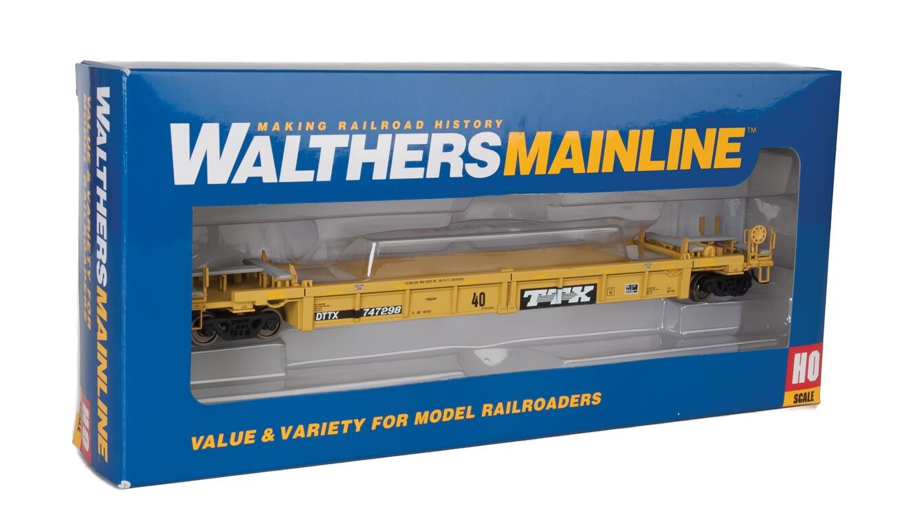 Walthers HO 5645 Thrall Rebuilt 40' Well Car - TTX DTTX #747298 (yellow, black, black & white logo, yellow conspicuity stri