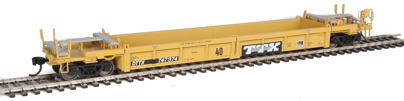 Walthers HO 5646 Thrall Rebuilt 40' Well Car - TTX DTTX #747374 (yellow, black, black & white logo, yellow conspicuity stri