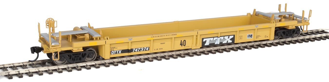 Walthers HO 5646 Thrall Rebuilt 40' Well Car - TTX DTTX #747374 (yellow, black, black & white logo, yellow conspicuity stri
