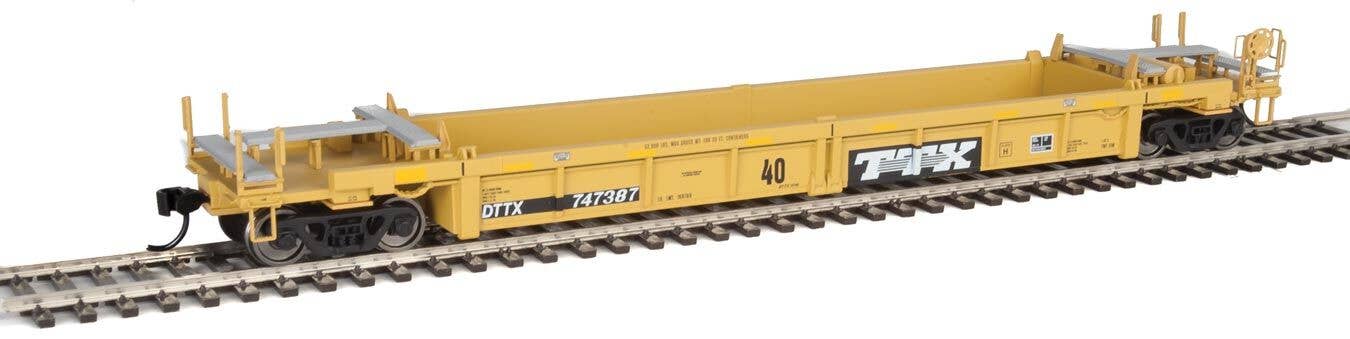 Walthers HO 5647 Thrall Rebuilt 40' Well Car - TTX DTTX #747387 (yellow, black, black & white logo, yellow conspicuity stri