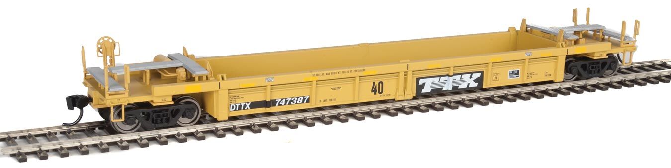 Walthers HO 5647 Thrall Rebuilt 40' Well Car - TTX DTTX #747387 (yellow, black, black & white logo, yellow conspicuity stri