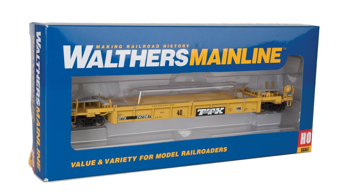Walthers HO 5647 Thrall Rebuilt 40' Well Car - TTX DTTX #747387 (yellow, black, black & white logo, yellow conspicuity stri