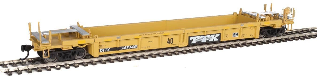 Walthers HO 5648 Thrall Rebuilt 40' Well Car - TTX DTTX #747445 (yellow, black, black & white logo, yellow conspicuity stri