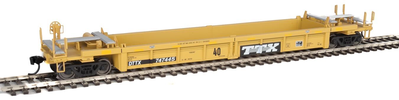 Walthers HO 5648 Thrall Rebuilt 40' Well Car - TTX DTTX #747445 (yellow, black, black & white logo, yellow conspicuity stri
