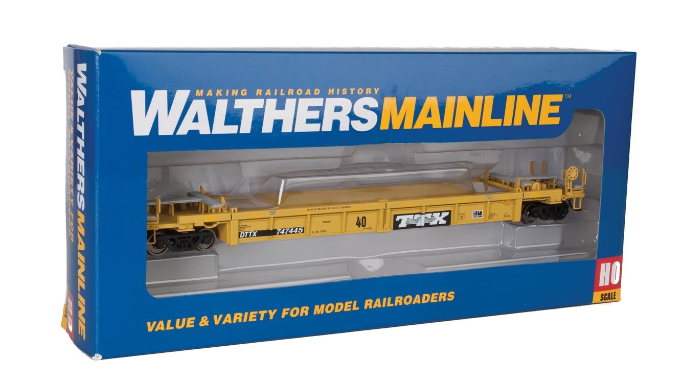 Walthers HO 5648 Thrall Rebuilt 40' Well Car - TTX DTTX #747445 (yellow, black, black & white logo, yellow conspicuity stri