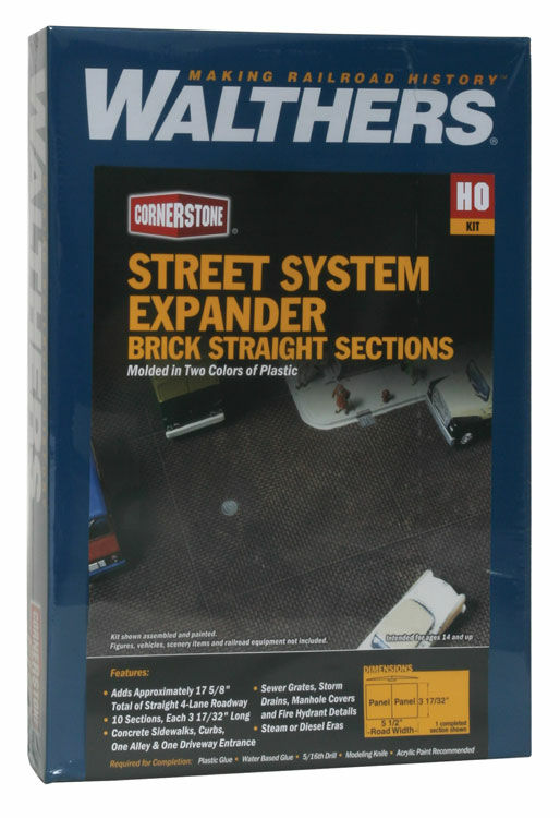 Walthers Cornerstone 3156 Brick Street System -- Straight Sections pkg(10) with Accessories