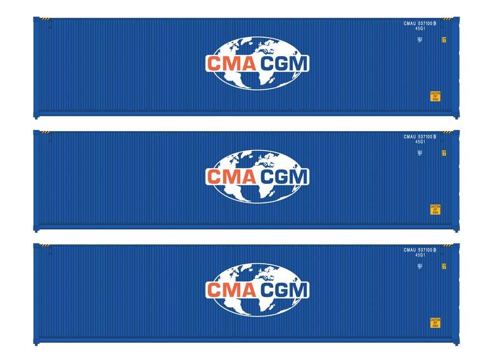 Walthers HO 18251 40' Fully Corrugated Container - 3-Pack - CMA-CGM
