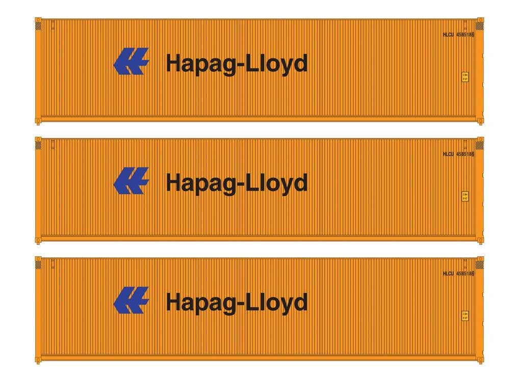 Walthers HO 18252 40' Fully Corrugated Container - 3-Pack - HAPAG-LIOYD