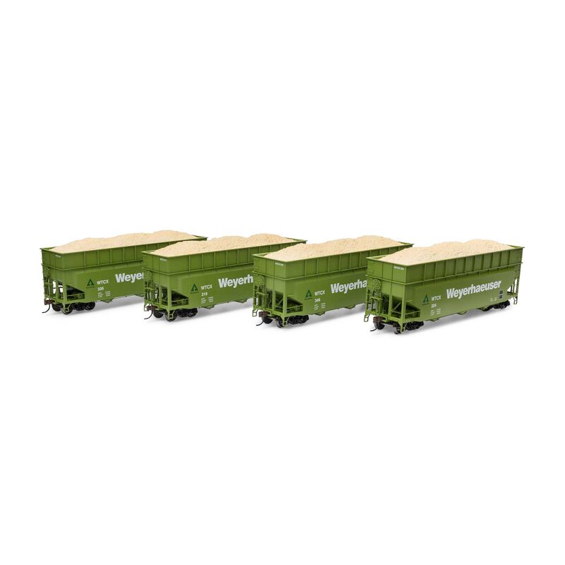 Athearn ATH-1276 HO 40' Wood Chip Hopper with Load, WTCX #319 / 324 / 335 / 346 (4)