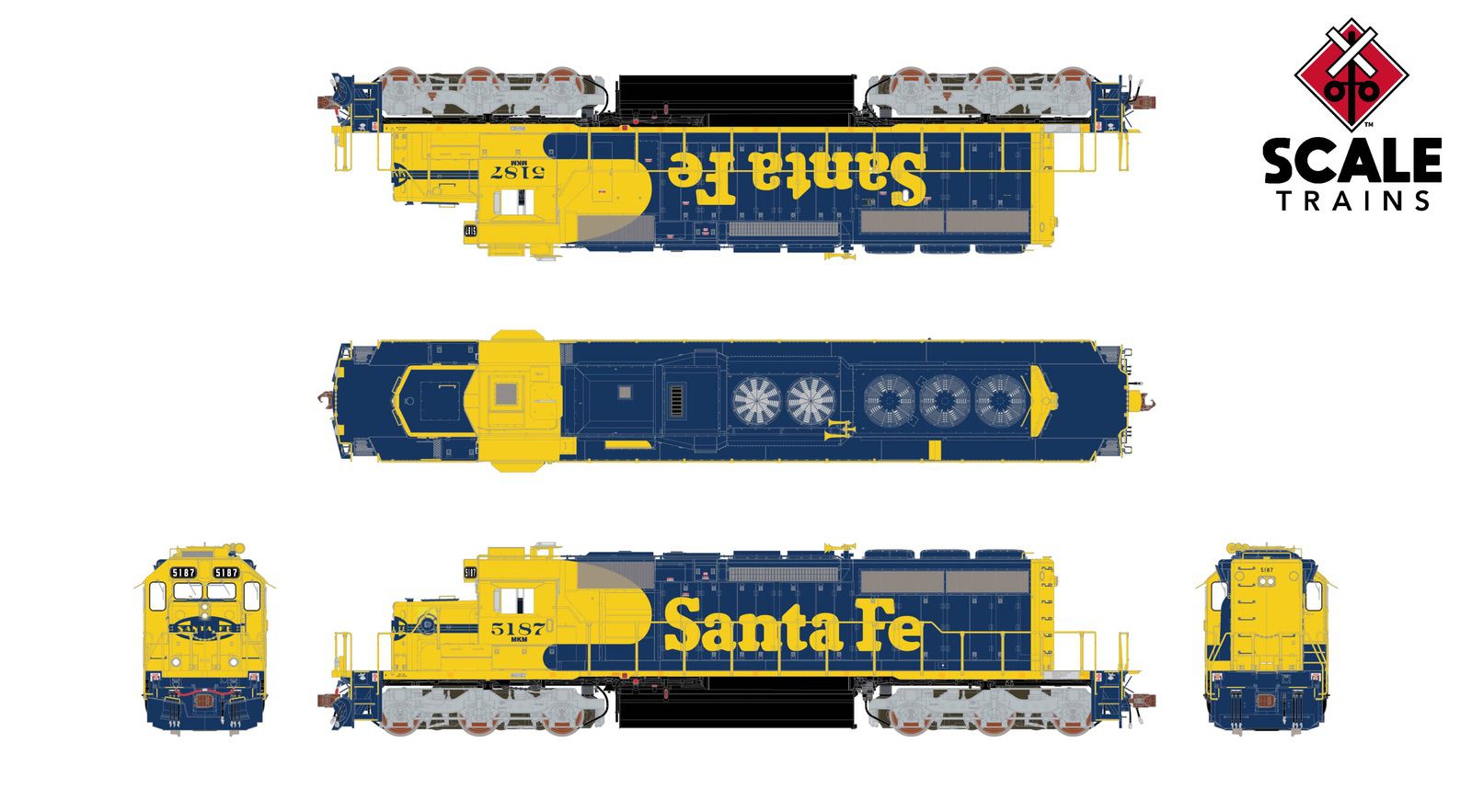 ScaleTrains SXT40743 Rivet Counter HO Scale EMD SD40-2, Santa Fe/Nose Headlight/Ditch Lights 5170 DCC & Sound Equipped