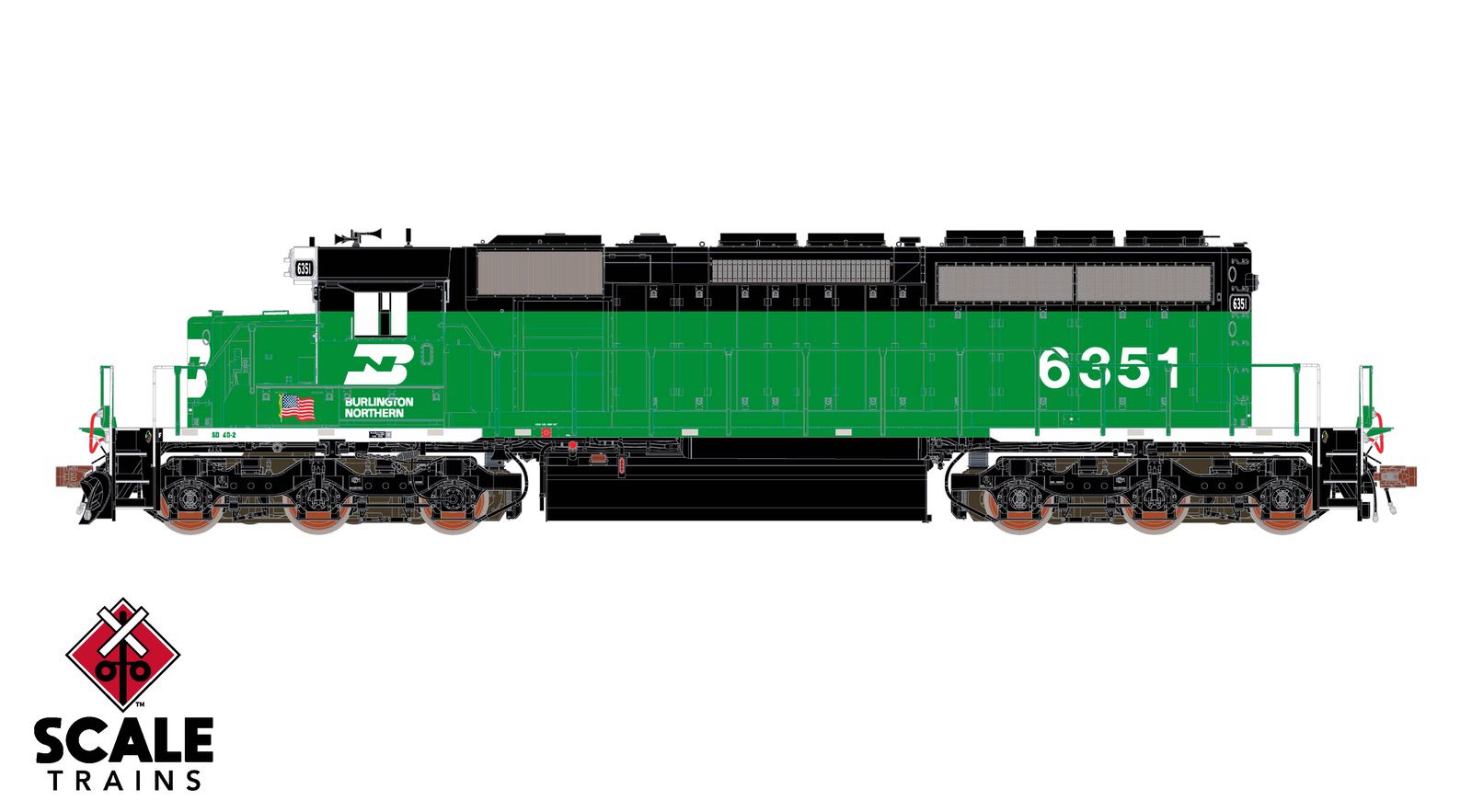 ScaleTrains SXT40751 Rivet Counter HO Scale EMD SD40-2, Burlington Northern/White Face 6332 DCC & Sound Equipped