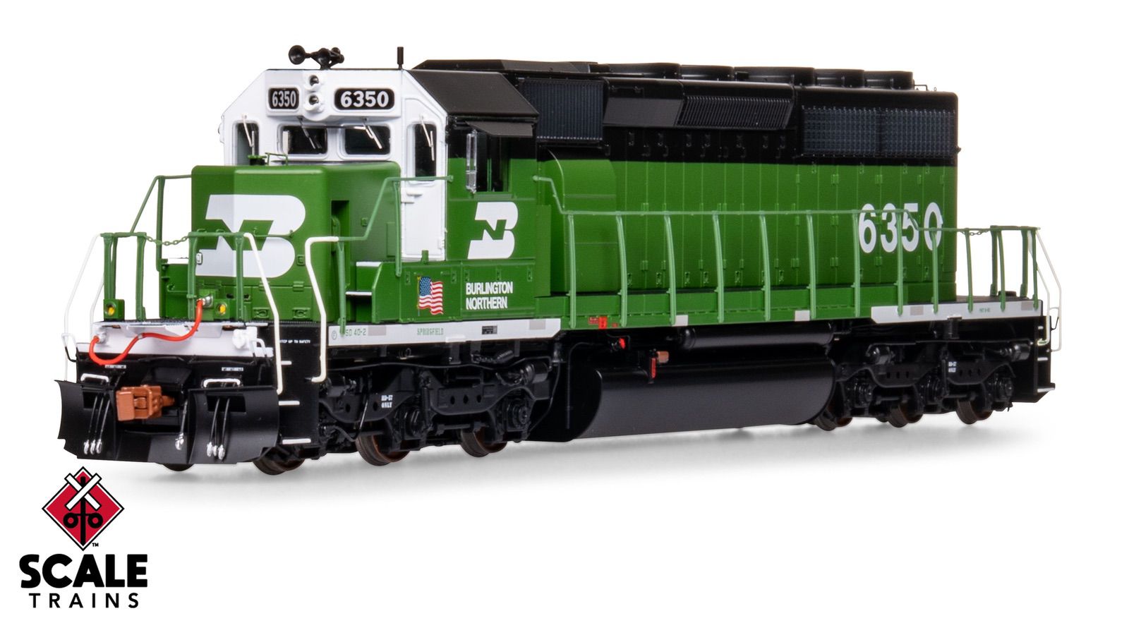 ScaleTrains SXT40757 Rivet Counter HO Scale EMD SD40-2, Burlington Northern/White Face/Strobe Lights 6350 DCC & Sound Equipped