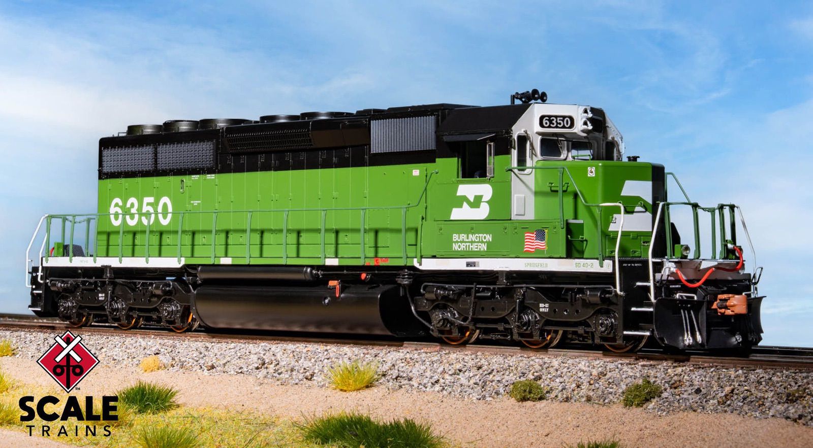 ScaleTrains SXT40759 Rivet Counter HO Scale EMD SD40-2, Burlington Northern/White Face/Strobe Lights 6358 DCC & Sound Equipped