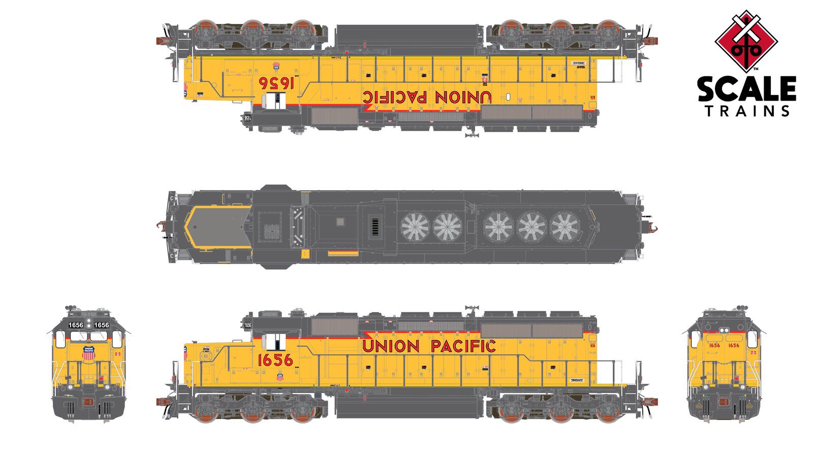 ScaleTrains SXT40803 Rivet Counter HO Scale EMD SD40-2, Union Pacific/SD40N Rebuild/116" Snoot Nose 1656 DCC & Sound Equipped