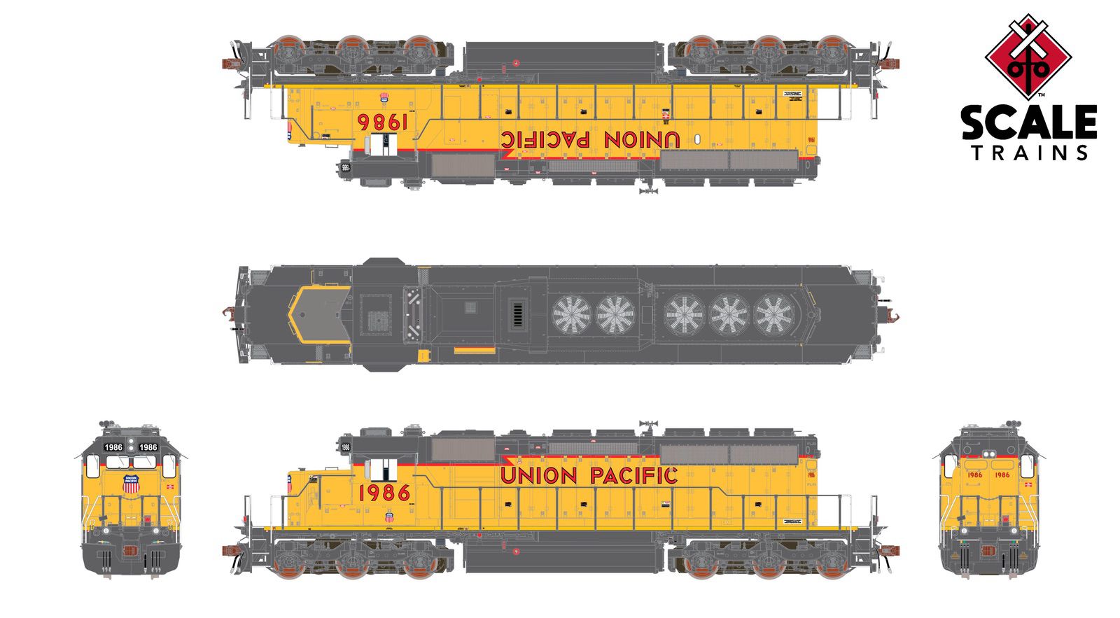 ScaleTrains SXT40807 Rivet Counter HO Scale EMD SD40-2, Union Pacific/SD40N Rebuild/81" Nose 1954 DCC & Sound Equipped