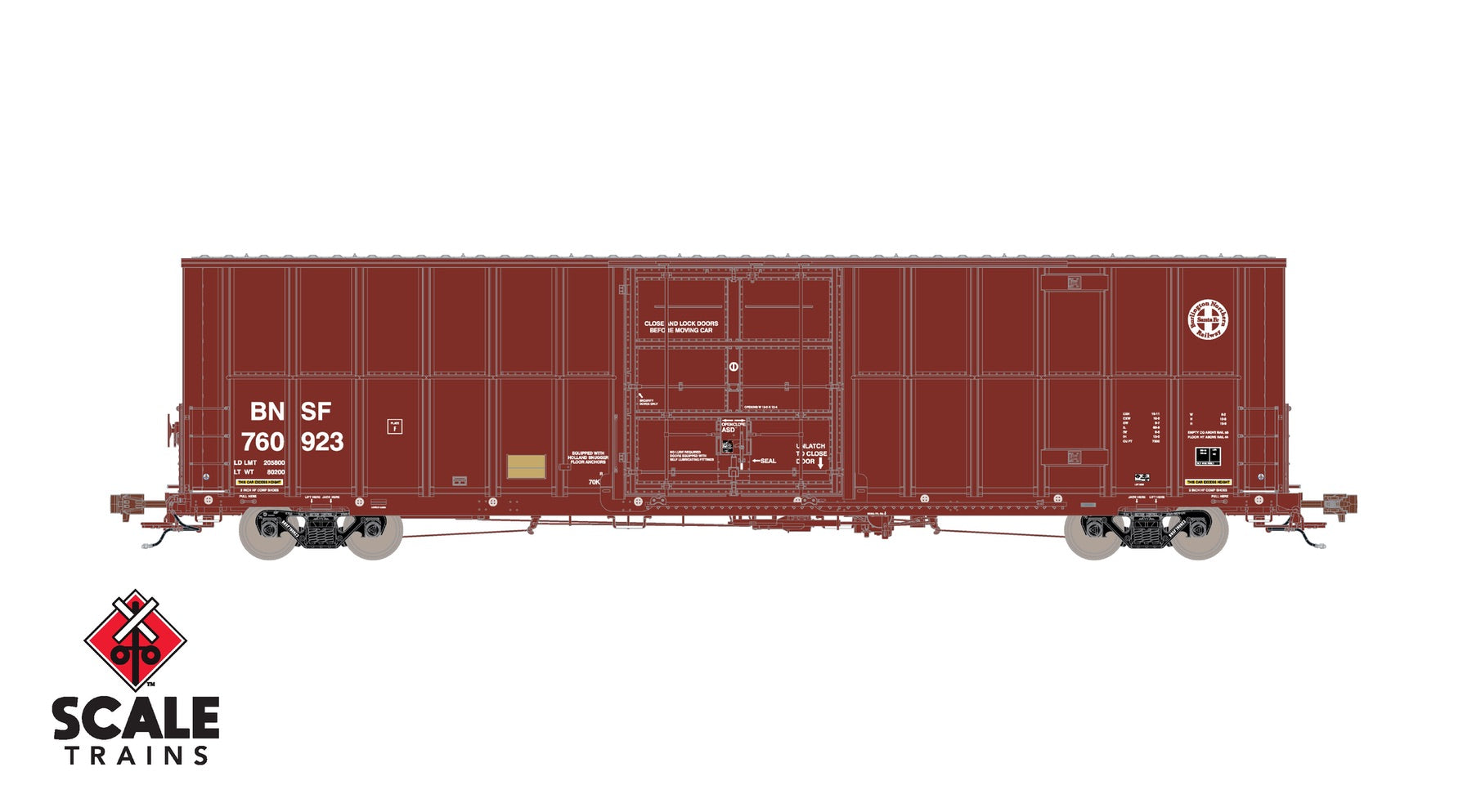 ScaleTrains SXT40992 Rivet Counter HO Scale Trinity 60' 7500 12' Plug-Door High-Cube Boxcar, BNSF/Circle Cross Logo 760889