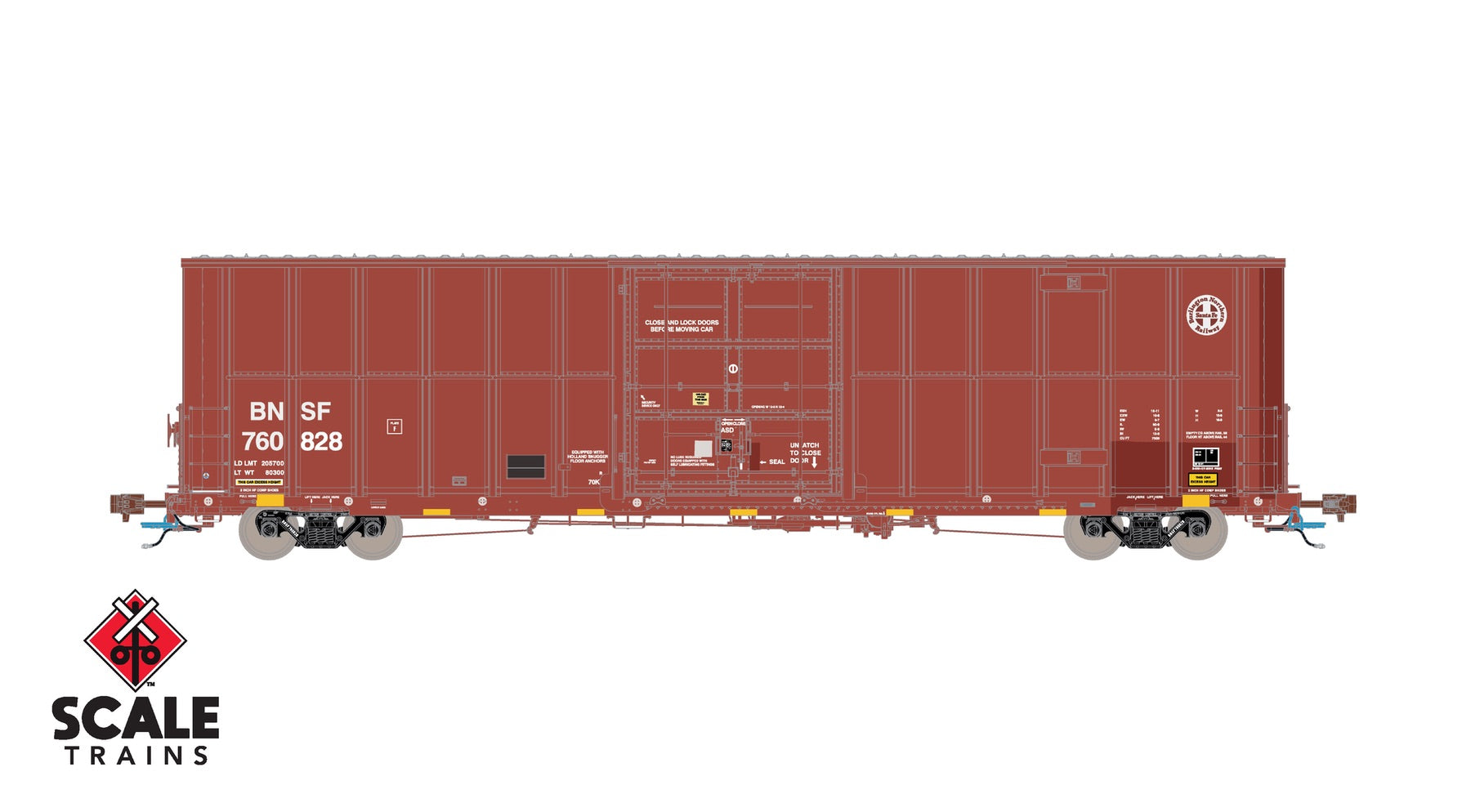 ScaleTrains SXT40996 Rivet Counter HO Scale Trinity 60' 7500 12' Plug-Door High-Cube Boxcar, BNSF/Circle Cross Logo/Conspicuity Stripes 760879