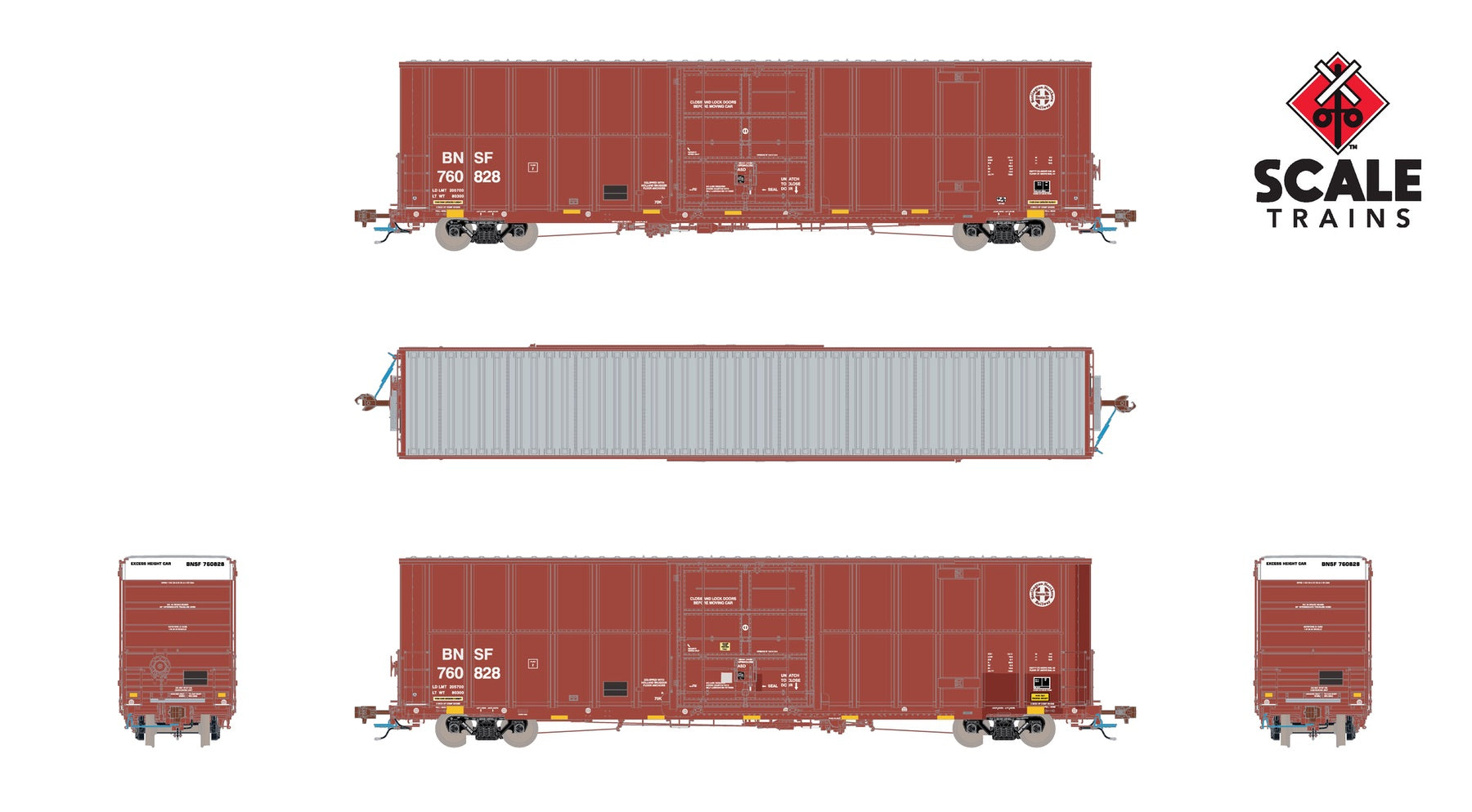 ScaleTrains SXT40996 Rivet Counter HO Scale Trinity 60' 7500 12' Plug-Door High-Cube Boxcar, BNSF/Circle Cross Logo/Conspicuity Stripes 760879