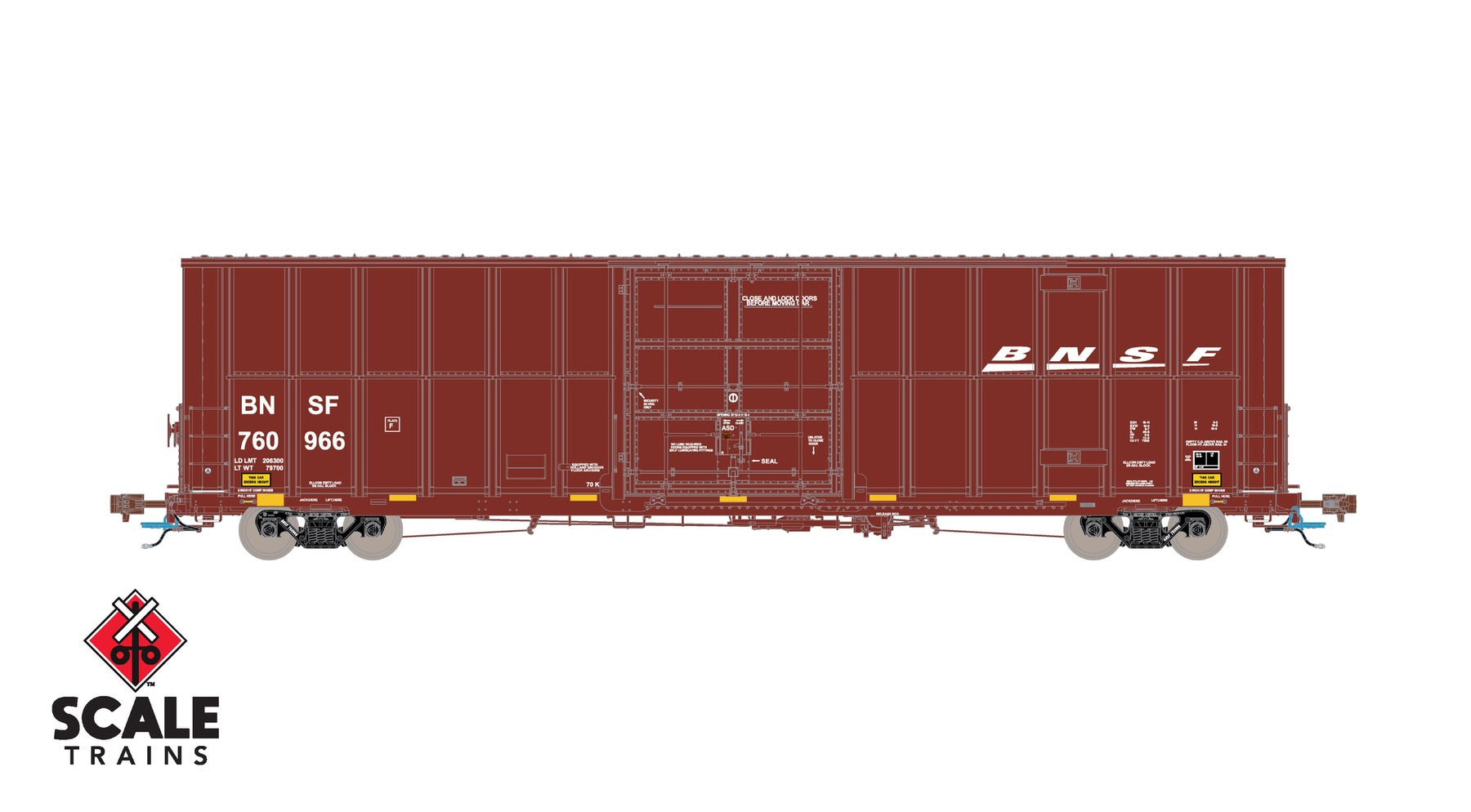 ScaleTrains SXT40997 Rivet Counter HO Scale Trinity 60' 7500 12' Plug-Door High-Cube Boxcar, BNSF/Wedge/Conspicuity Stripes 760966
