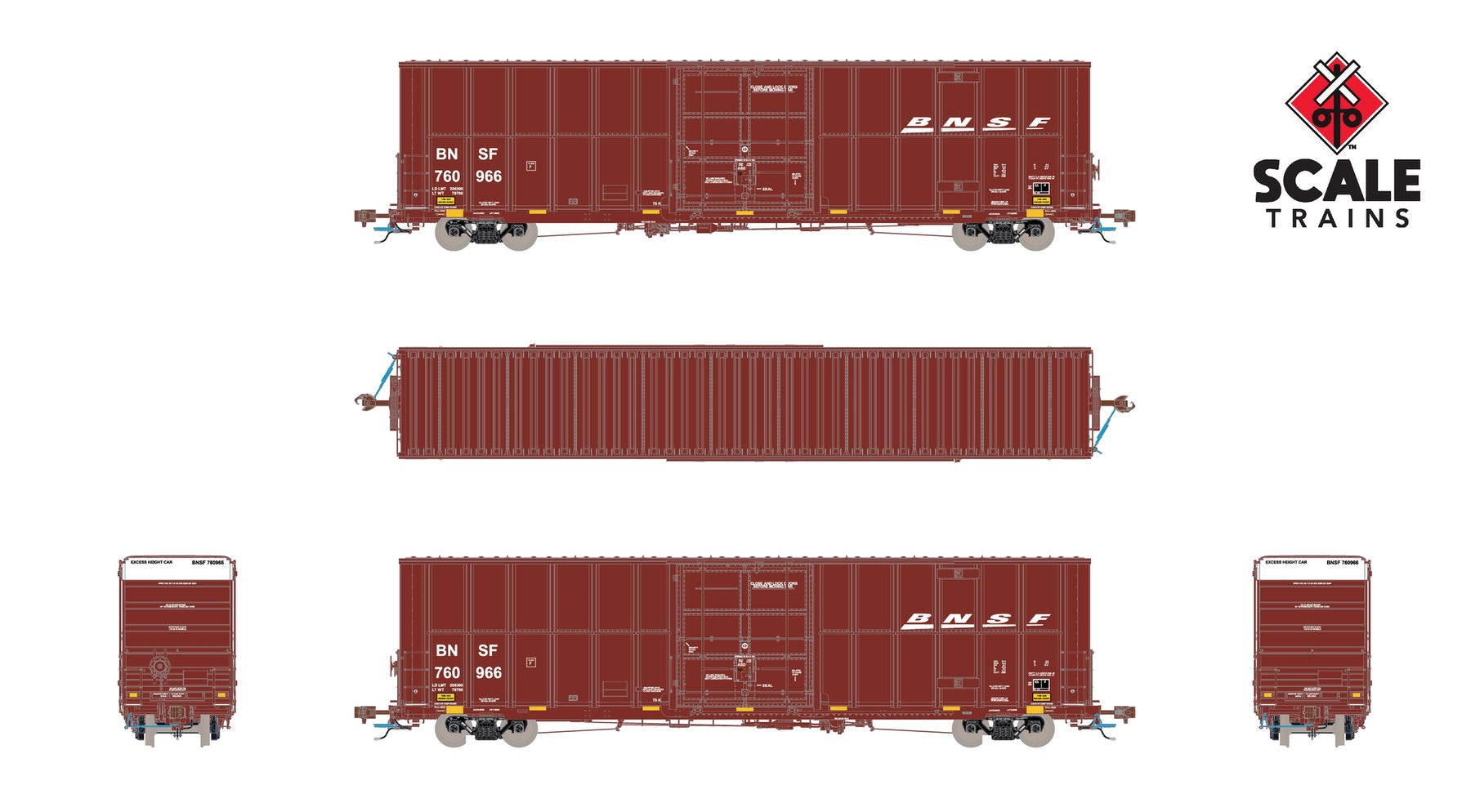 ScaleTrains SXT40997 Rivet Counter HO Scale Trinity 60' 7500 12' Plug-Door High-Cube Boxcar, BNSF/Wedge/Conspicuity Stripes 760966