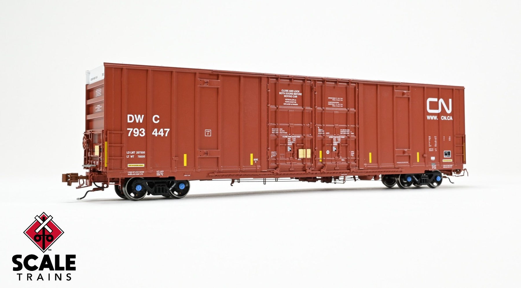 ScaleTrains SXT41000 Rivet Counter HO Scale Trinity 60' 7500 8' Double-Plug-Door High-Cube Boxcar, Canadian National/Conspicuity Stripes/DWC 793464