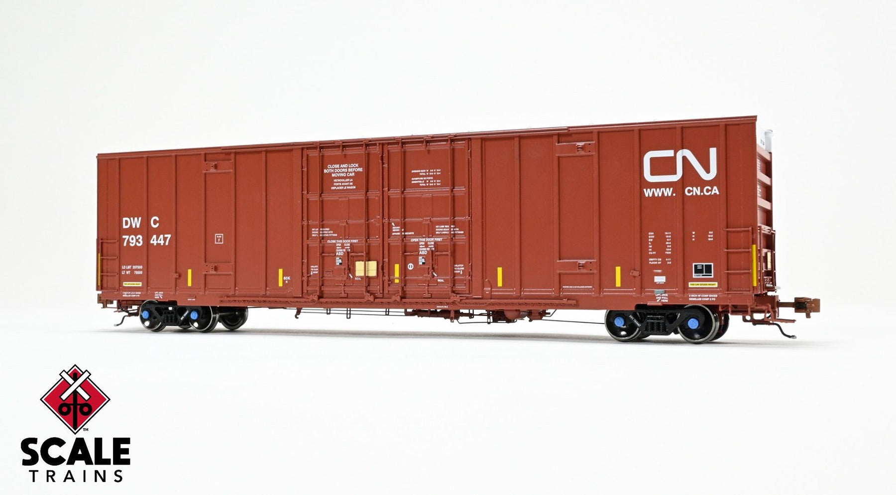 ScaleTrains SXT41001 Rivet Counter HO Scale Trinity 60' 7500 8' Double-Plug-Door High-Cube Boxcar, Canadian National/Conspicuity Stripes/DWC 793473