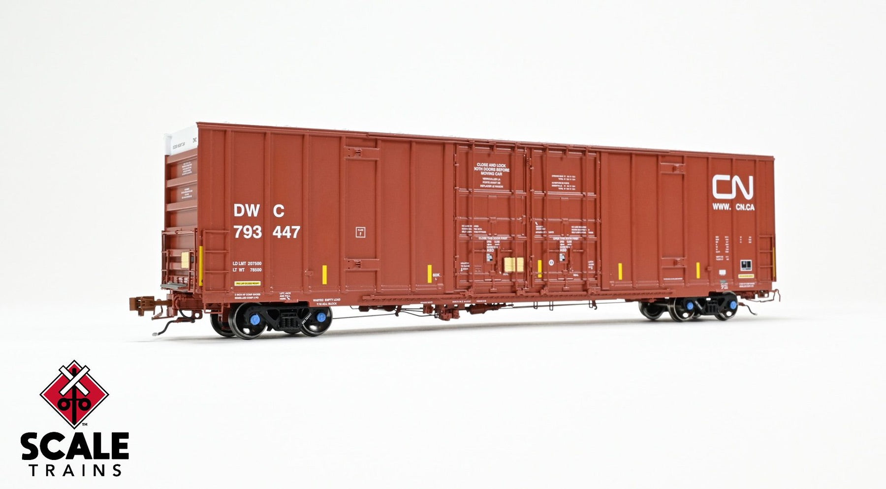 ScaleTrains SXT41001 Rivet Counter HO Scale Trinity 60' 7500 8' Double-Plug-Door High-Cube Boxcar, Canadian National/Conspicuity Stripes/DWC 793473