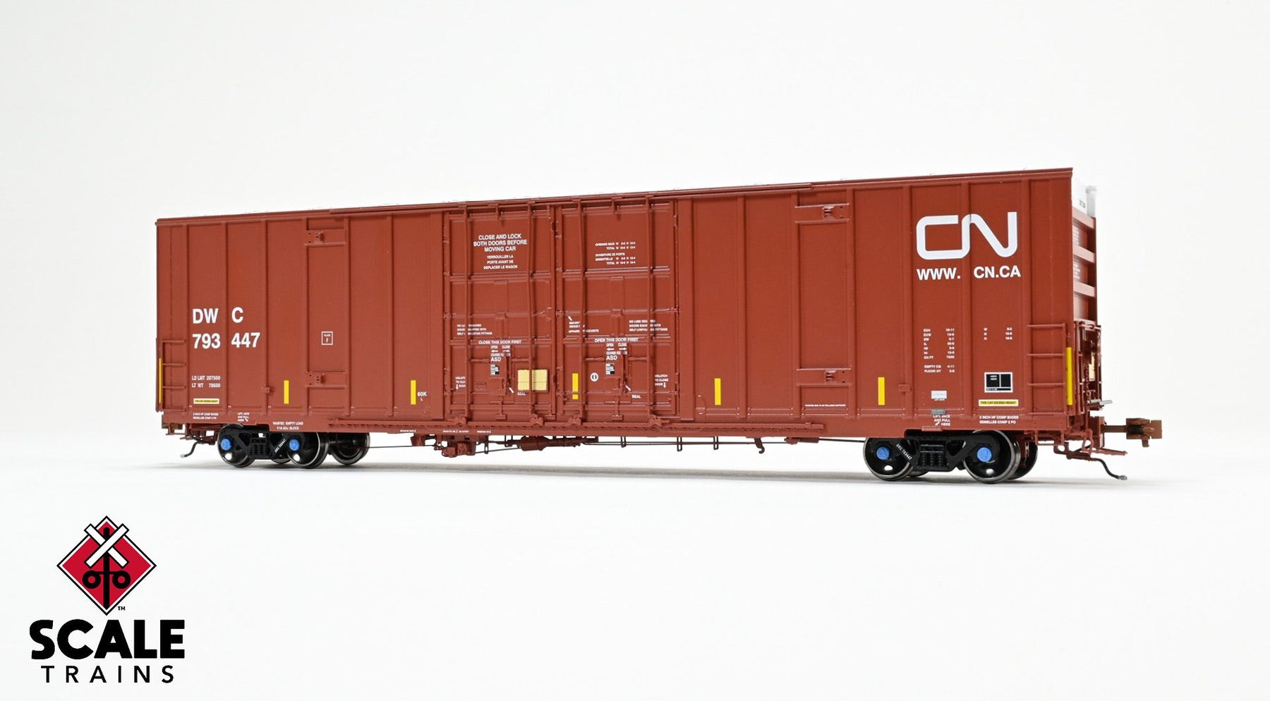 ScaleTrains SXT41001 Rivet Counter HO Scale Trinity 60' 7500 8' Double-Plug-Door High-Cube Boxcar, Canadian National/Conspicuity Stripes/DWC 793473